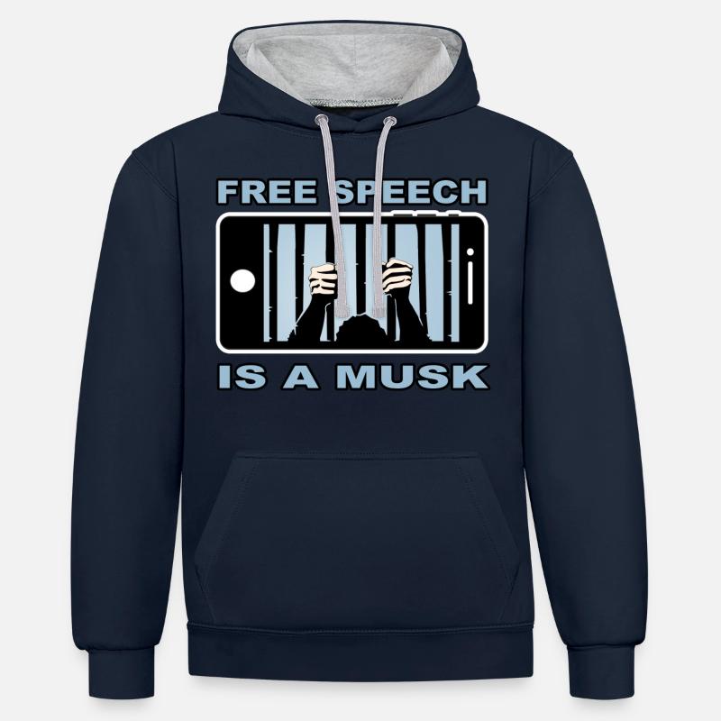Liberté d'expression - Sweat à capuche contrasté - bleu marine/gris chiné