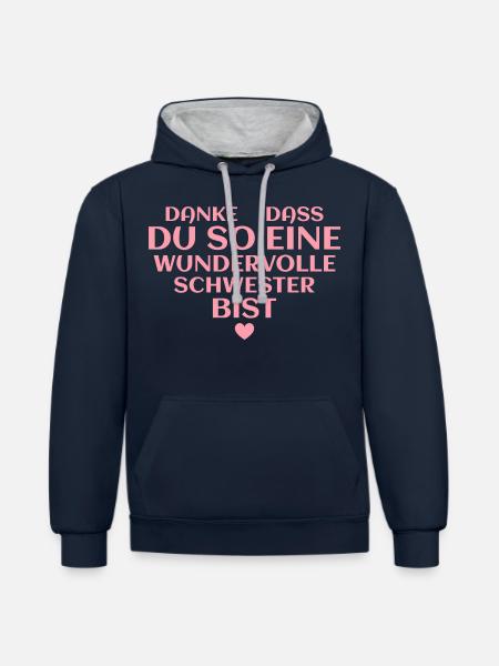 Beste Schwester Dankeschön Geschenk - Kontrast-Hoodie - Navy/Grau meliert