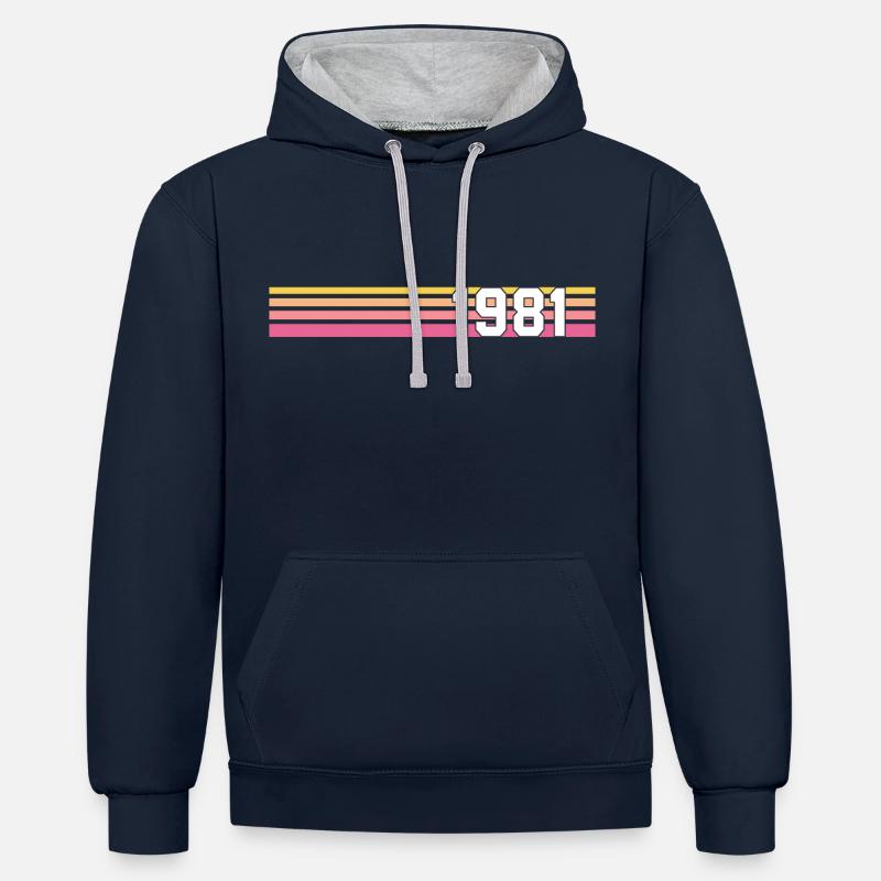 cadeau retro 1981 - Sweat à capuche contrasté - bleu marine/gris chiné