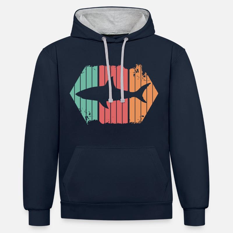 requin - Sweat à capuche contrasté - bleu marine/gris chiné