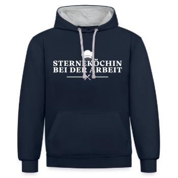 Sterneköchin bei der Arbeit Koch - Kontrast-Hoodie - Navy/Grau meliert - Vorne - Nico (186cm)