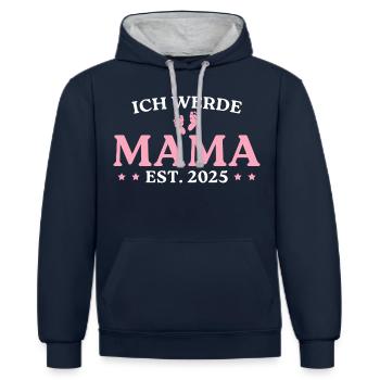 Ich werde Mama 2025 Werdende Mutter - Kontrast-Hoodie - Navy/Grau meliert - Vorne - Nico (186cm)