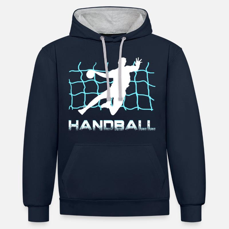 Handball - Sweat à capuche contrasté - bleu marine/gris chiné