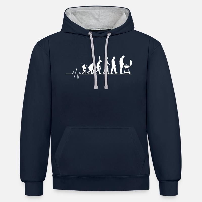 Evolution Grillen - Kontrast-Hoodie - Navy/Grau meliert