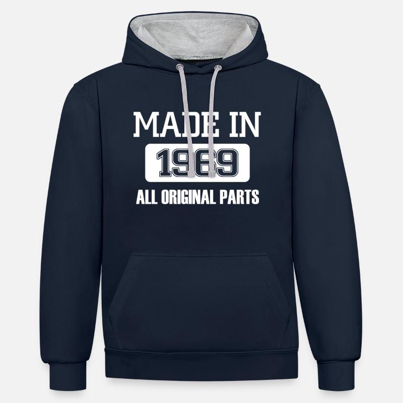 Fabriqué en 1969 - Sweat à capuche contrasté - bleu marine/gris chiné