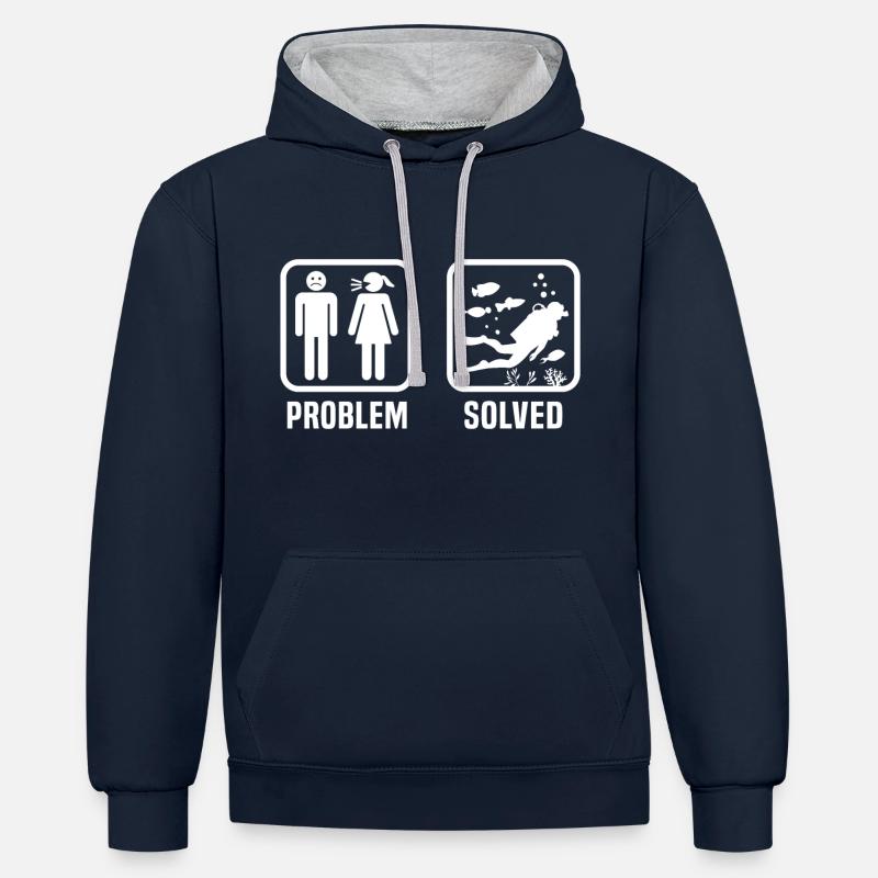 problème solution aller plonger - Sweat à capuche contrasté - bleu marine/gris chiné