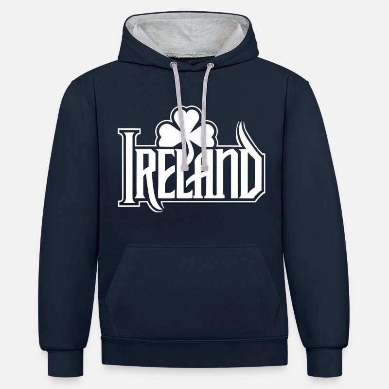Irlande - Bonne Saint-Patrick - Shamrock - Sweat à capuche contrasté - bleu marine/gris chiné