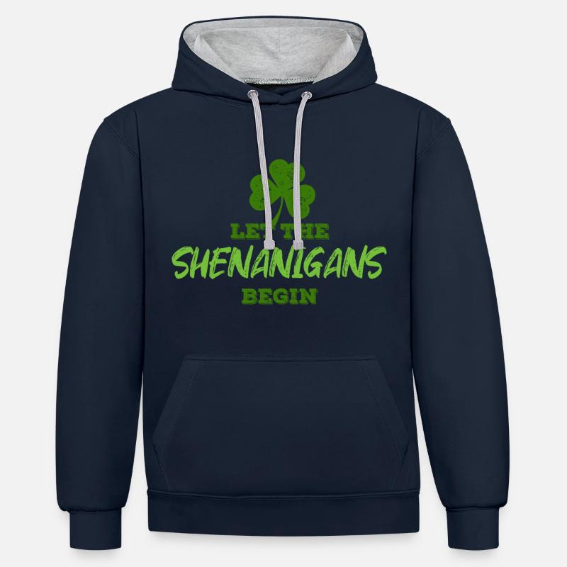 St Patrick’s Day - Manigances - Shamrock - Sweat à capuche contrasté - bleu marine/gris chiné