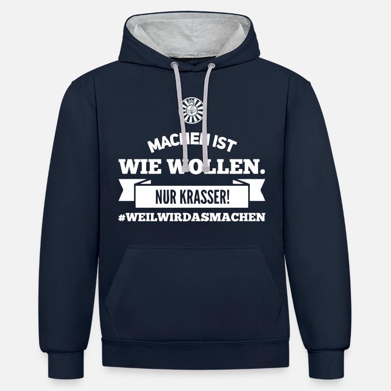 Faire que la laine - Sweat à capuche contrasté - bleu marine/gris chiné