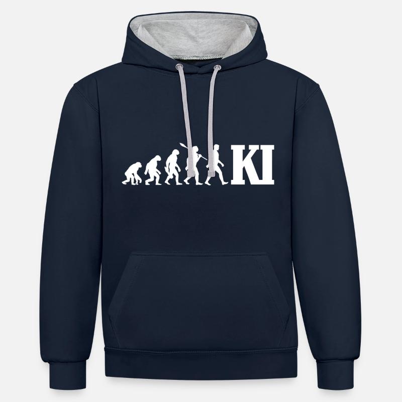 Evolution - Künstliche Intelligenz - KI - Kontrast-Hoodie - Navy/Grau meliert