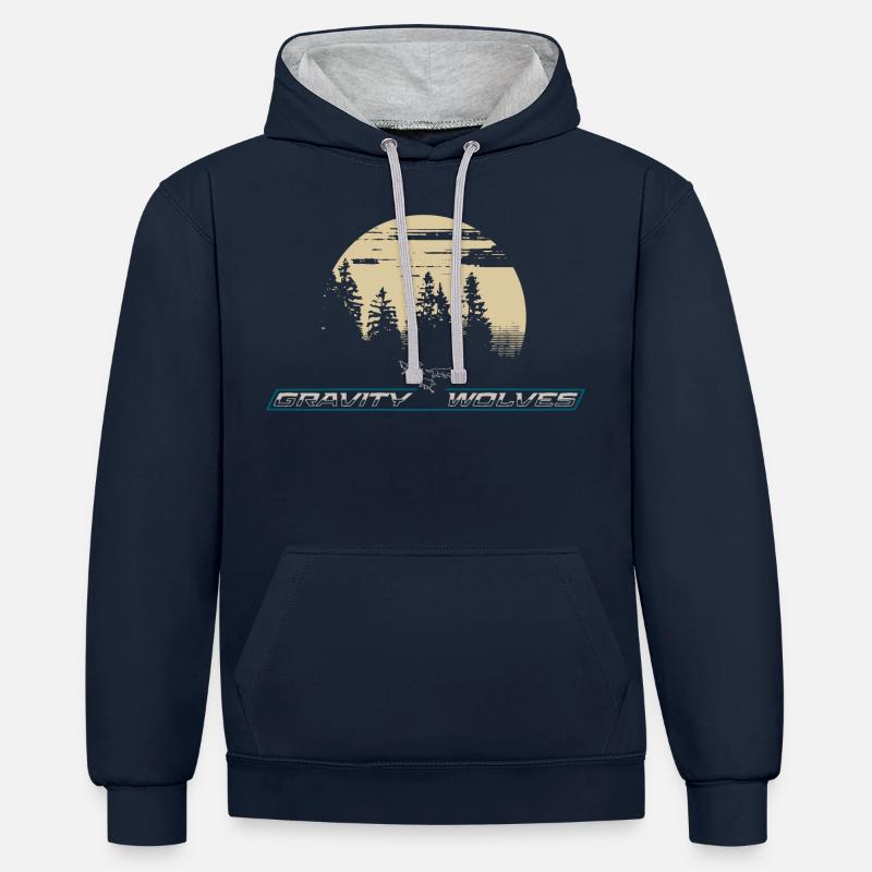 Gravity Wolves Moonlight - Kontrast-Hoodie - Navy/Grau meliert