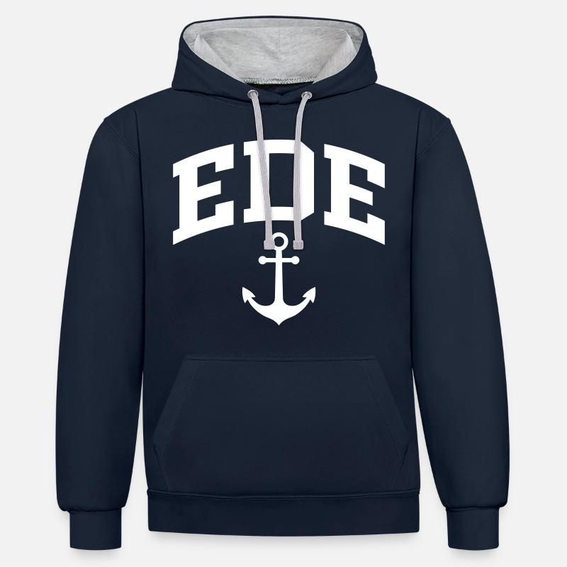 Ede - Sweat à capuche contrasté - bleu marine/gris chiné