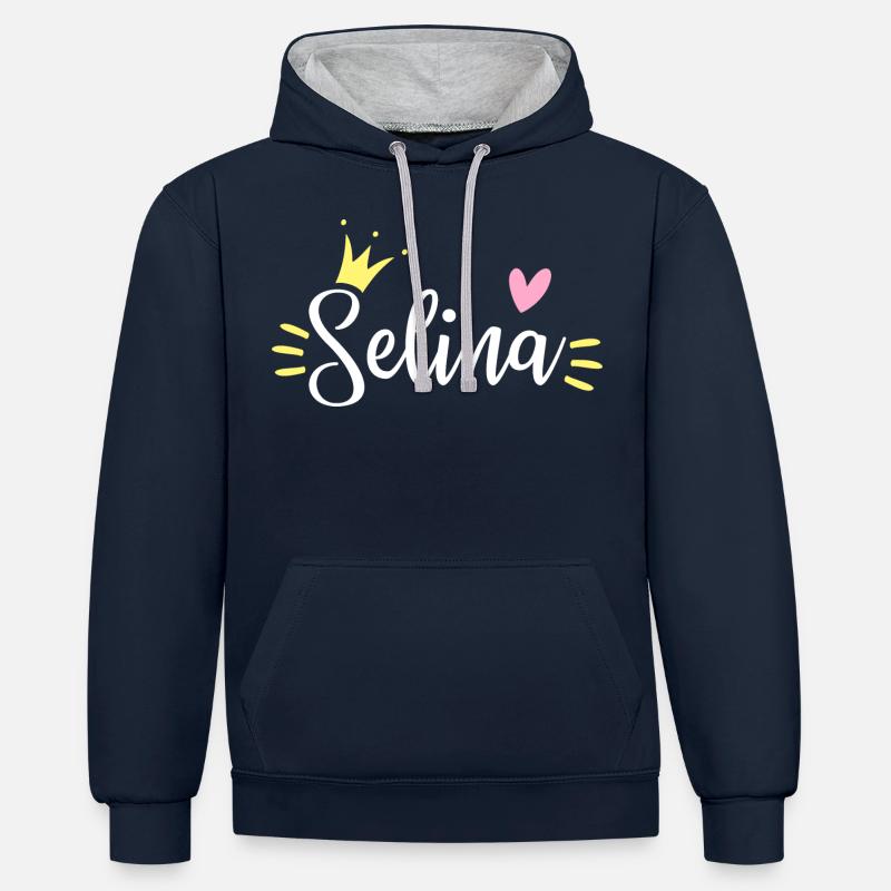 Couronne de nom Selina - Sweat à capuche contrasté - bleu marine/gris chiné
