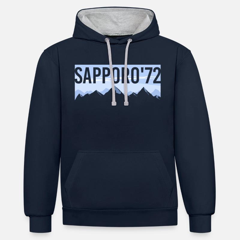 SAPPORO'72 Tee shirts - Sweat à capuche contrasté - bleu marine/gris chiné