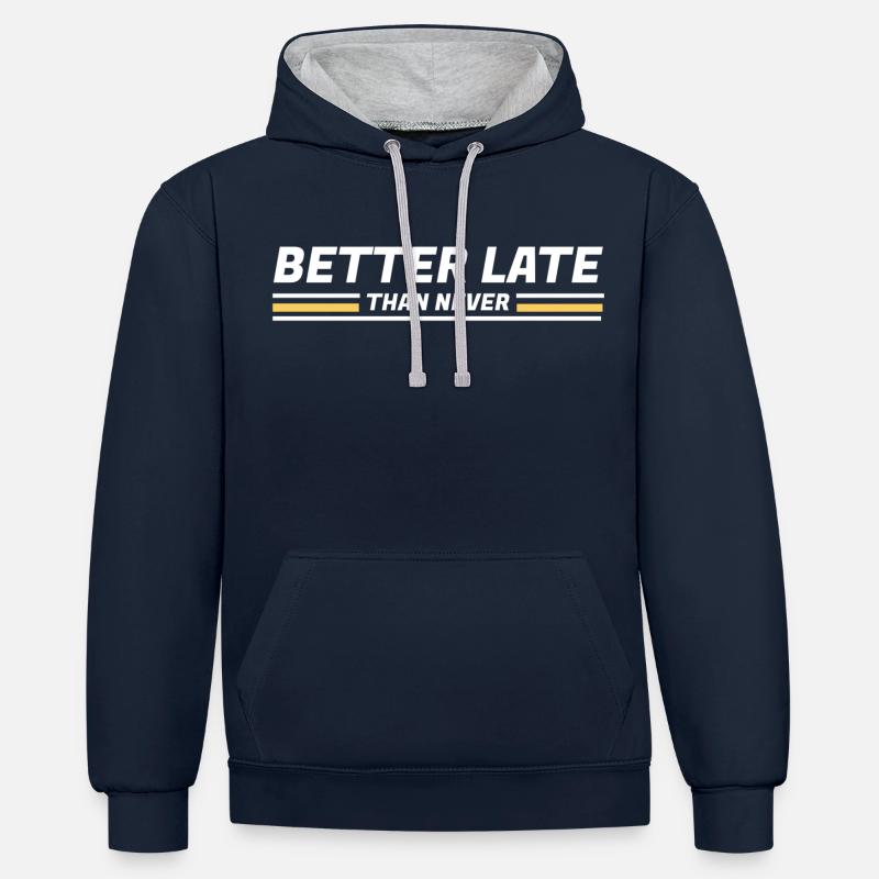 BETTER LATE THAN NEVER DESIGN - Kontrast-Hoodie - Navy/Grau meliert