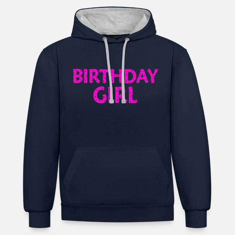 Fille d’anniversaire - Sweat à capuche contrasté - bleu marine/gris chiné