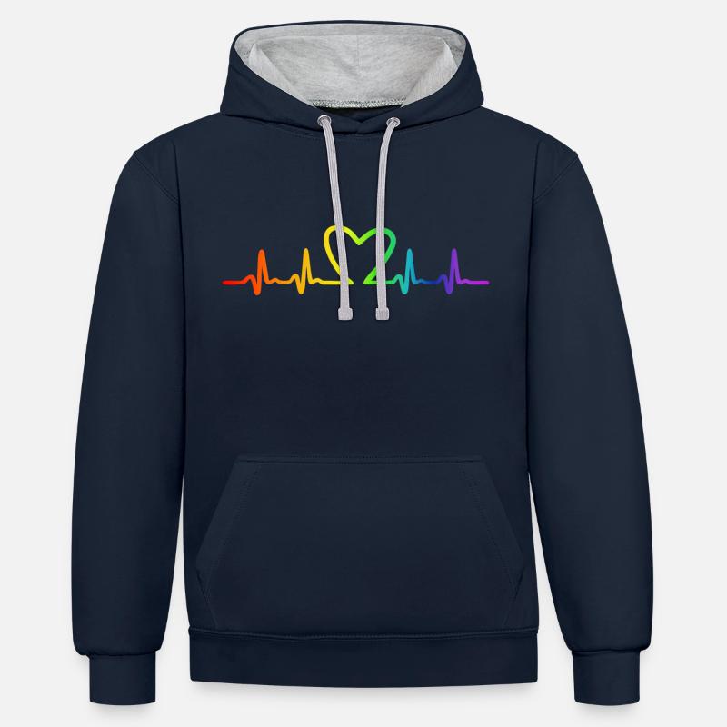 LGBT Pride Rainbow Heartbeat - Sweat à capuche contrasté - bleu marine/gris chiné