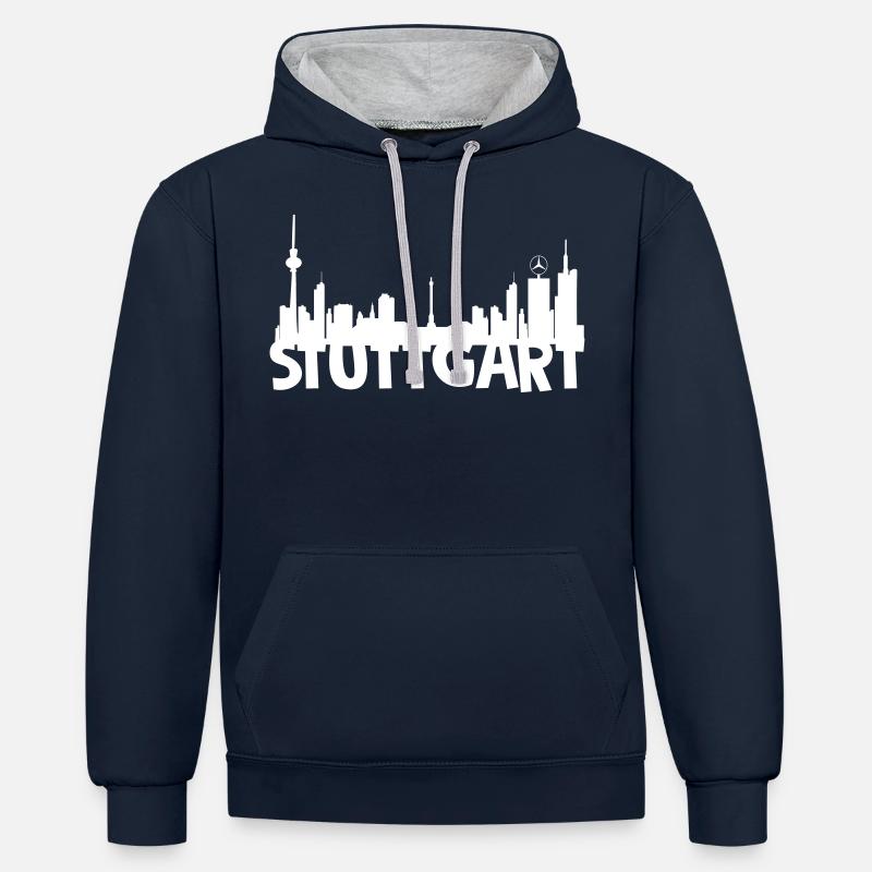 Paysage urbain de Stuttgart - Sweat à capuche contrasté - bleu marine/gris chiné