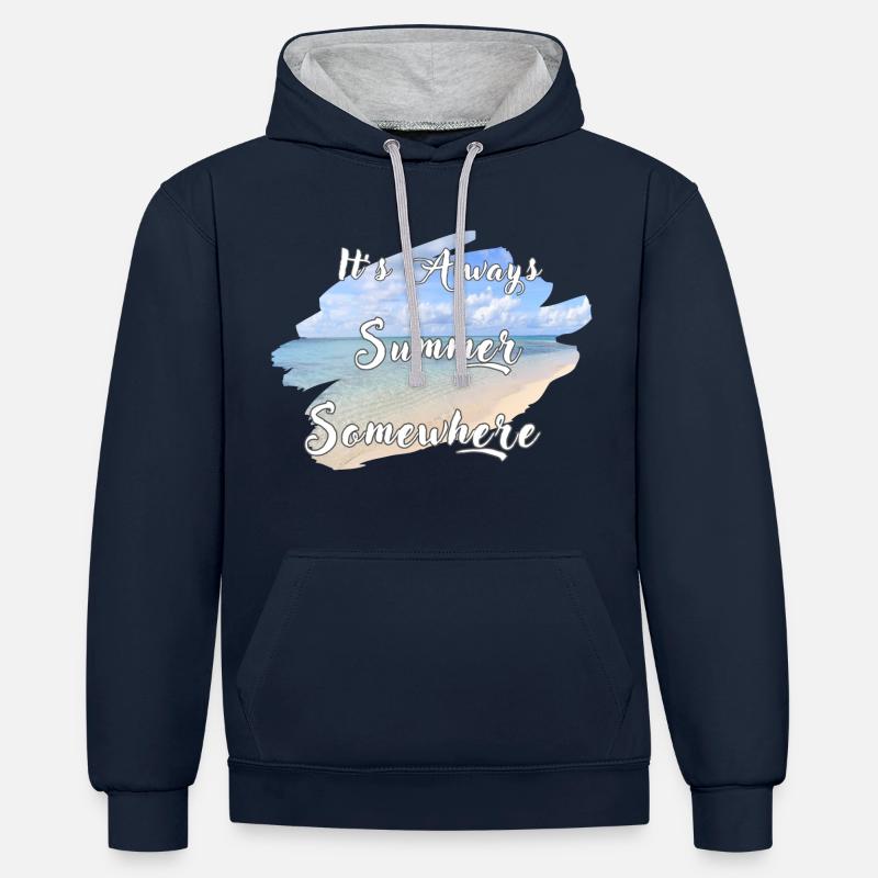 C’est toujours l’été quelque part - Sweat à capuche contrasté - bleu marine/gris chiné