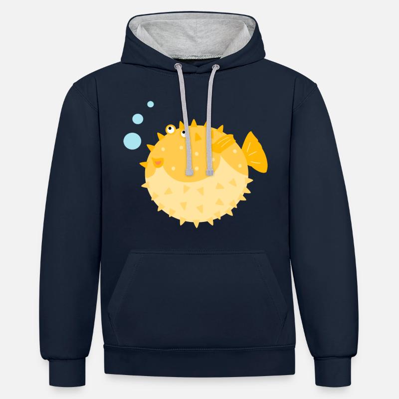 Poisson-globe mignon - Sweat à capuche contrasté - bleu marine/gris chiné