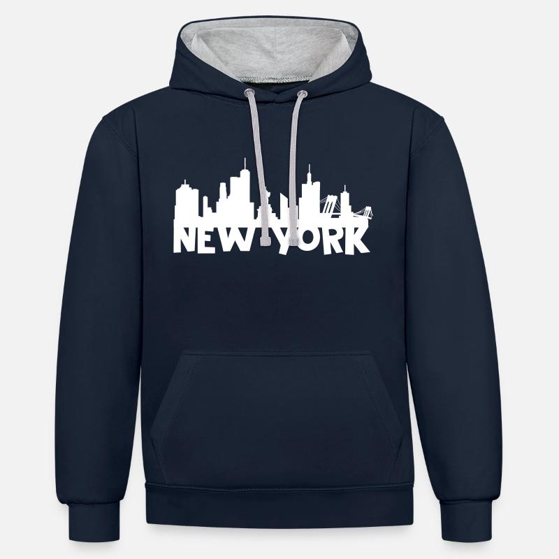 New-York Skyline - Sweat à capuche contrasté - bleu marine/gris chiné
