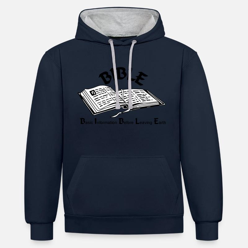 Bibel - Kontrast-Hoodie - Navy/Grau meliert