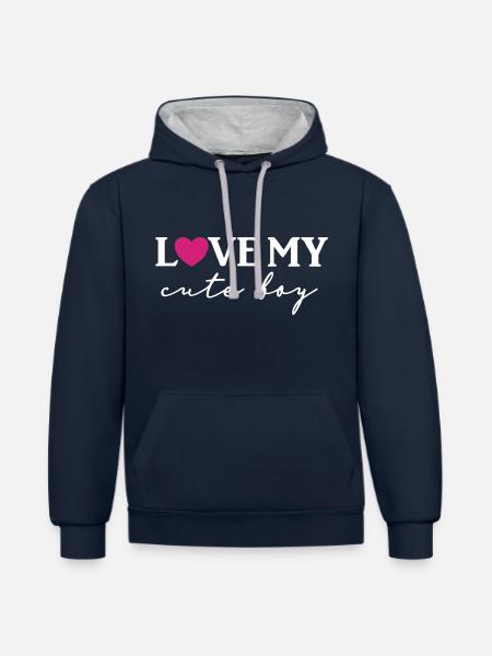 Love my cute boy - Contrast hoodie - navy/heather grey