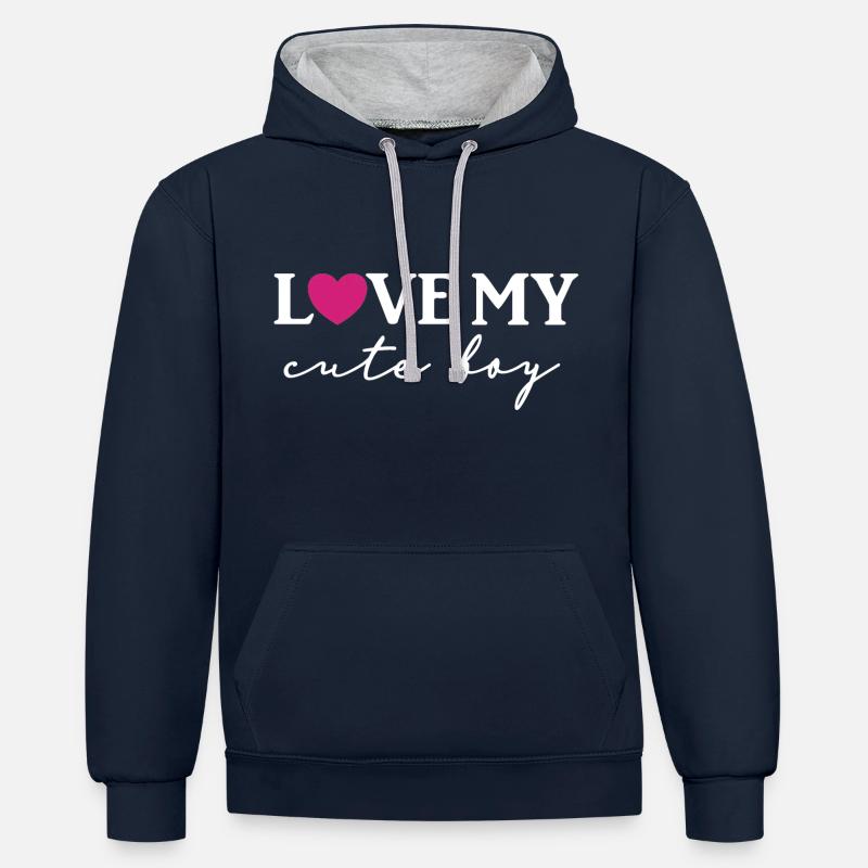 J’adore mon joli garçon - Sweat à capuche contrasté - bleu marine/gris chiné