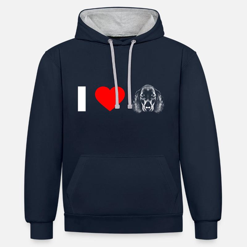 Amour teckel - Sweat à capuche contrasté - bleu marine/gris chiné