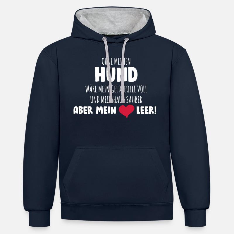 Coeur vide sans chien - Sweat à capuche contrasté - bleu marine/gris chiné