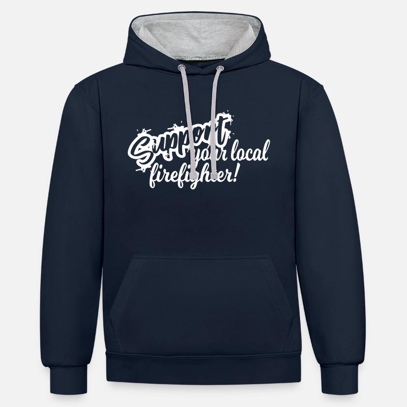soutenez votre pompier local - Sweat à capuche contrasté - bleu marine/gris chiné
