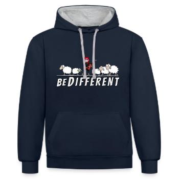 Hardrock Schaf Gitarristin - be different - Kontrast-Hoodie - Navy/Grau meliert - Vorne - Nico (186cm)