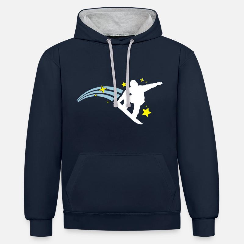 Snowboarder Silhouette Snowboard - Sweat à capuche contrasté - bleu marine/gris chiné
