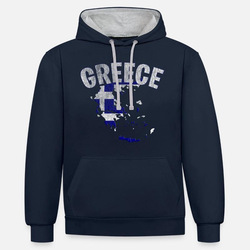 Grèce - Sweat à capuche contrasté - bleu marine/gris chiné