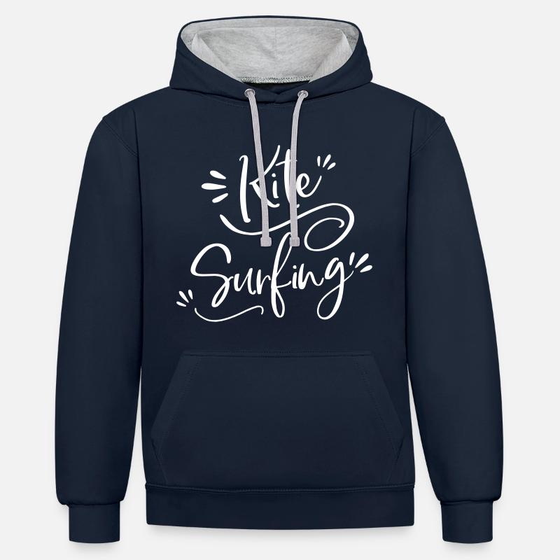 cadeau de kitesurf - Sweat à capuche contrasté - bleu marine/gris chiné