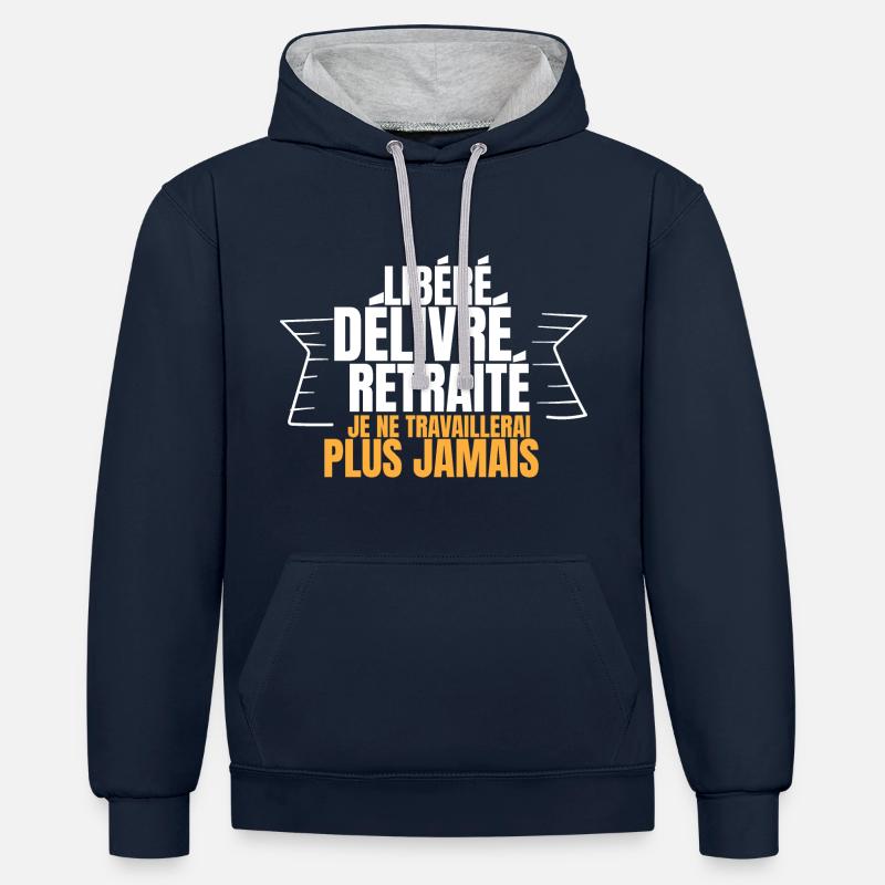 Libéré délivré retraité - Sweat à capuche contrasté - bleu marine/gris chiné