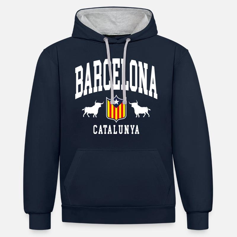Barcelone - Sweat à capuche contrasté - bleu marine/gris chiné