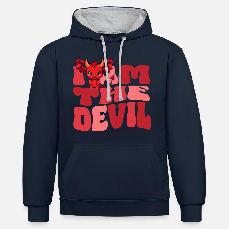 Teufel Devil böse Hausdrachen Ehefrau - Kontrast-Hoodie - Navy/Grau meliert