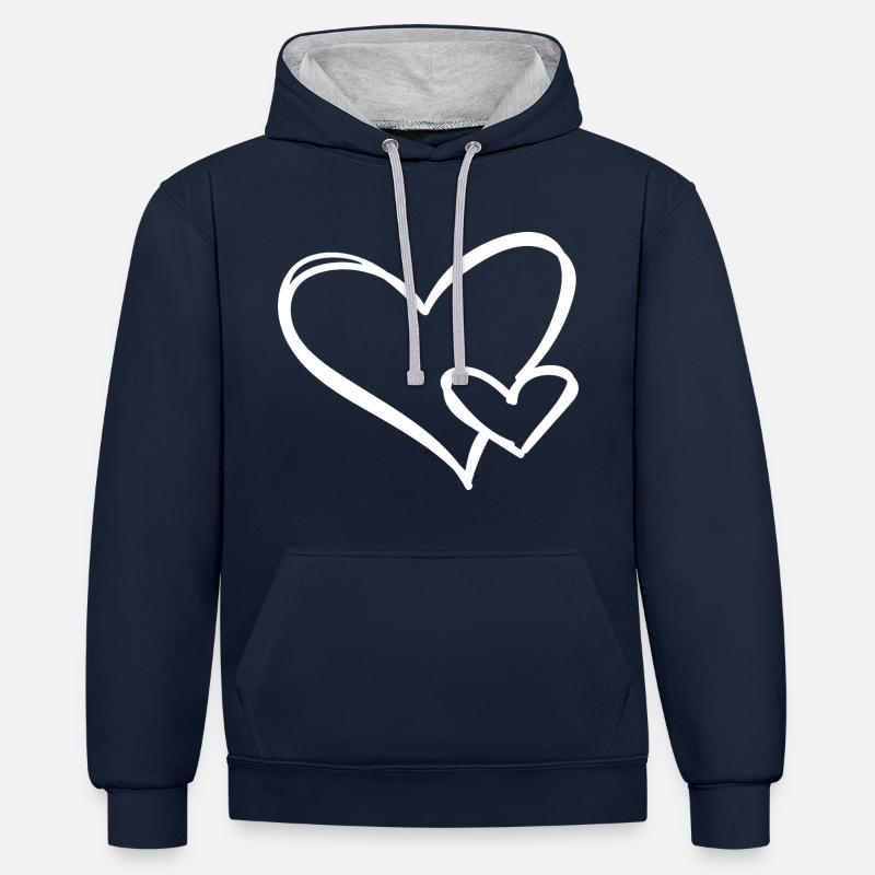Coeur blanc - Sweat à capuche contrasté - bleu marine/gris chiné