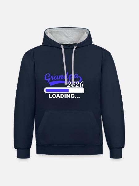 Großvater 2026 Lädt Bald - Kontrast-Hoodie - Navy/Grau meliert