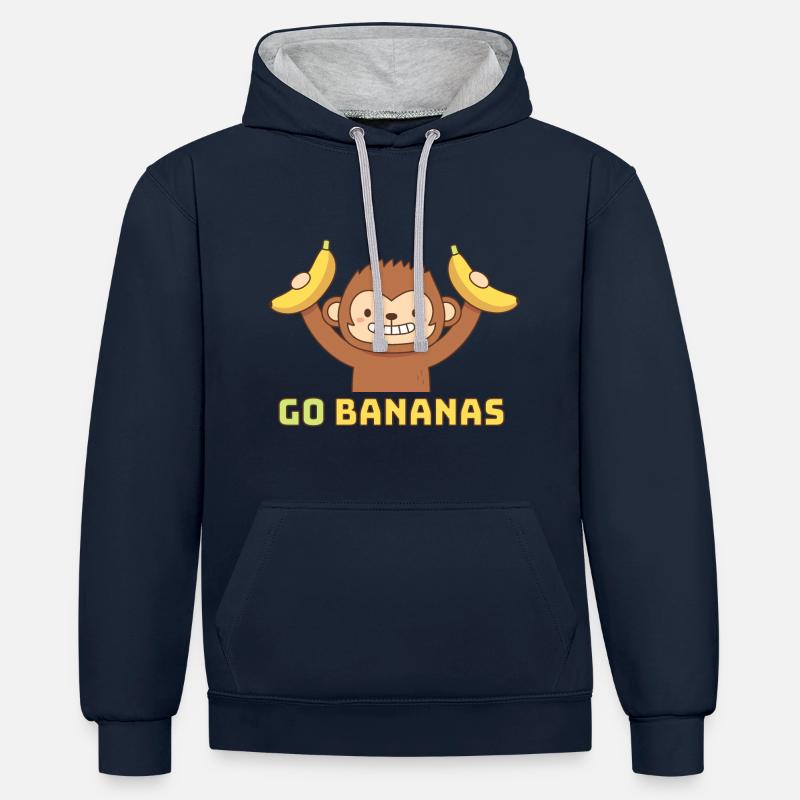 Mignon Joyeux Singe Go Bananes - Sweat à capuche contrasté - bleu marine/gris chiné