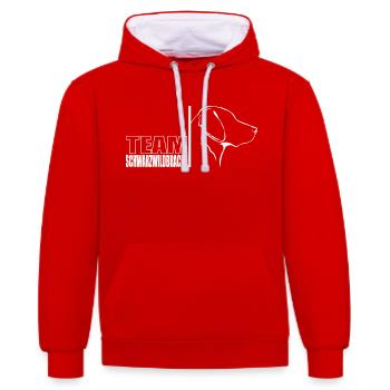 TEAM Schwarzwildbracke Hunde Hund Wilsigns - Kontrast-Hoodie - Rot/Weiß - Vorne - Liana (172cm) & Jaron (178cm)