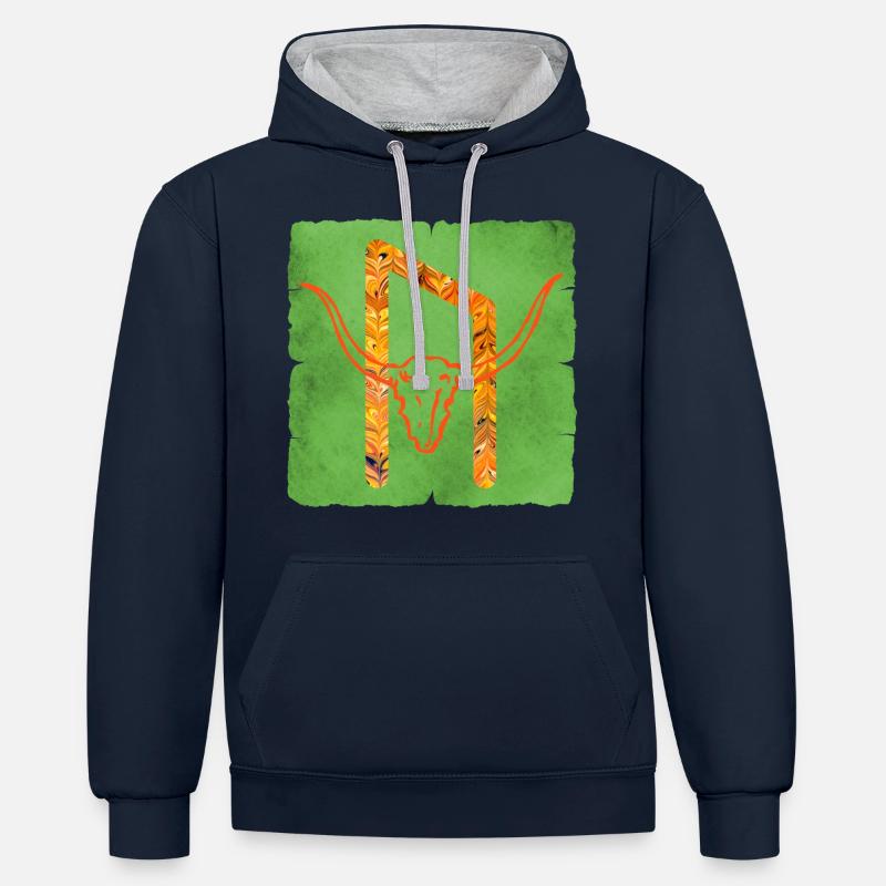 rune uruz e 266 - Sweat à capuche contrasté - bleu marine/gris chiné