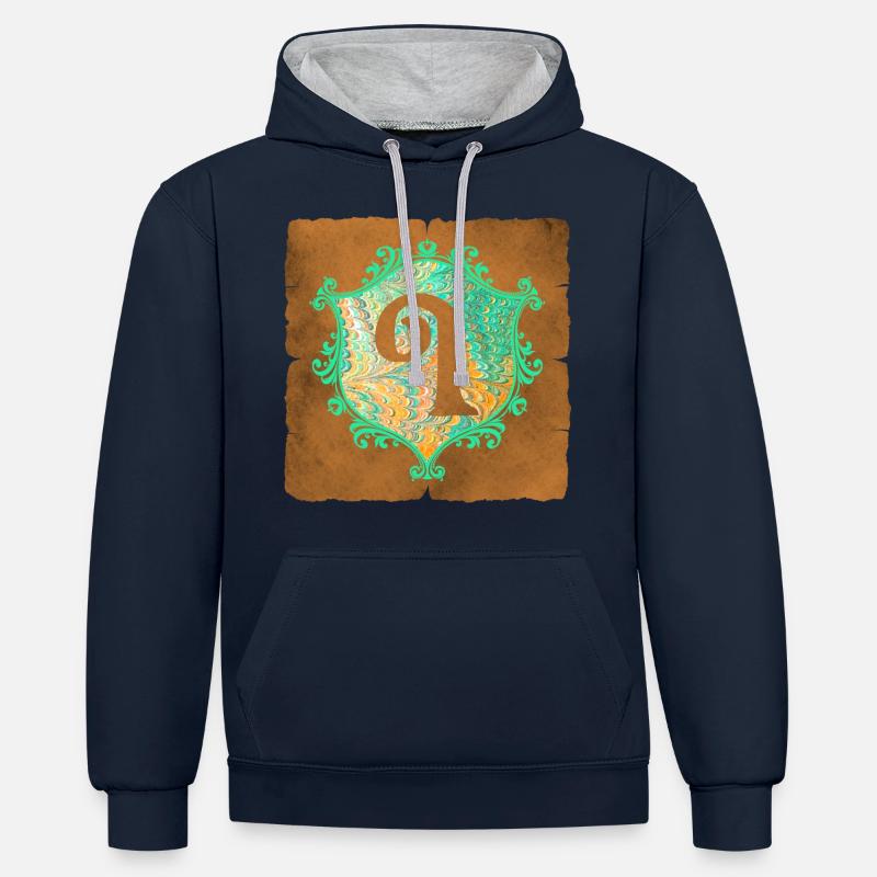 E 36 i - Sweat à capuche contrasté - bleu marine/gris chiné