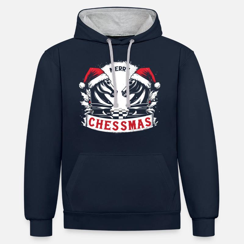 Joyeux Chessmas Échecs Noël - Sweat à capuche contrasté - bleu marine/gris chiné
