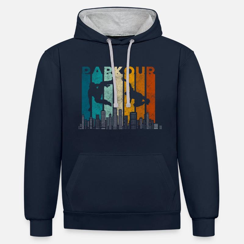 Parkour Running Courage Backflip - Sweat à capuche contrasté - bleu marine/gris chiné