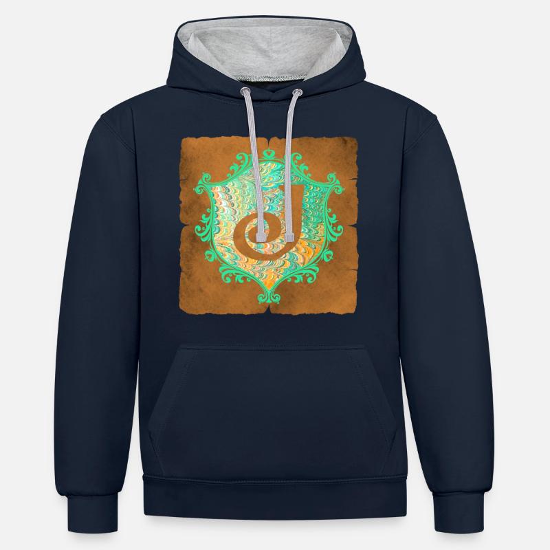 E 36 j - Sweat à capuche contrasté - bleu marine/gris chiné