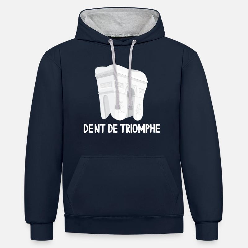Dent De Triomphe - Sweat à capuche contrasté - bleu marine/gris chiné