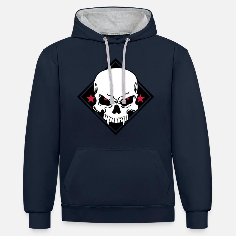 Evil Skull - Sweat à capuche contrasté - bleu marine/gris chiné
