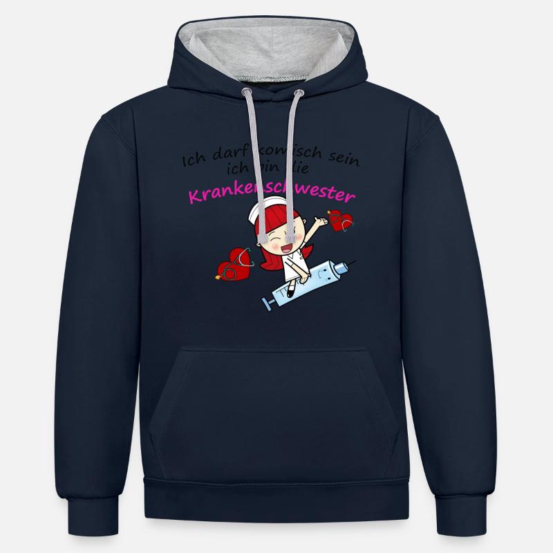 krankenschwester design - Sweat à capuche contrasté - bleu marine/gris chiné